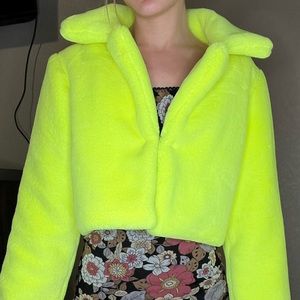 Green/yellow forever 21 fluffy jacket